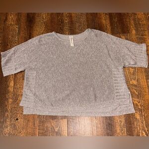 By Anthropologie Metallic Silver Shimmer Linen Oversized Kimono Sweater Size XS